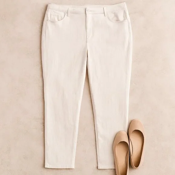 Kim Gravel Cream Straight Leg Pull On Stretch Pants 18 New - Picture 2 of 9